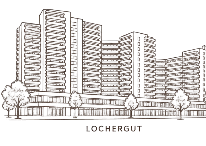 Zeichnung: die Hochhäuser beim Lochergut