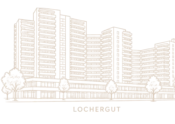 Zeichnung: die Hochhäuser beim Lochergut
