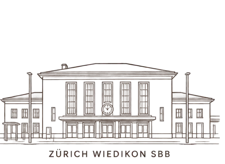 Zeichnung: der Bahnhof Zürich Wiedikon
